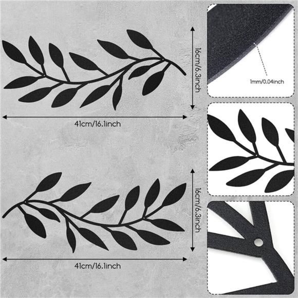 2 Pieces Metal Tree Leaf Wall Decor Vine Olive Branch Leaf Wall Art Wrought Iron - Picture 2 of 6